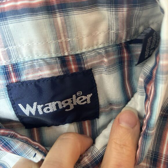 Wrangler M Mens Plaid Blue Long Sleeve Pearl Snap Western Rodeo - Picture 4 of 5